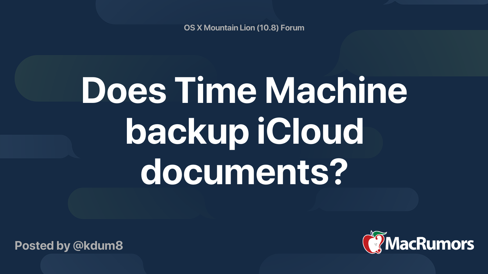 Does Time Machine backup iCloud documents? MacRumors Forums