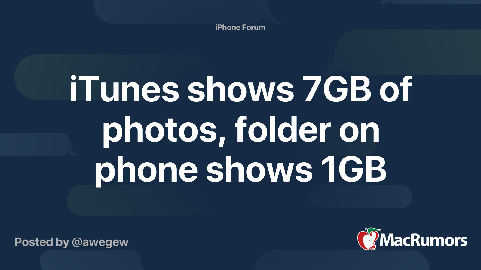 iTunes shows 7GB of photos, folder on phone shows 1GB | MacRumors Forums