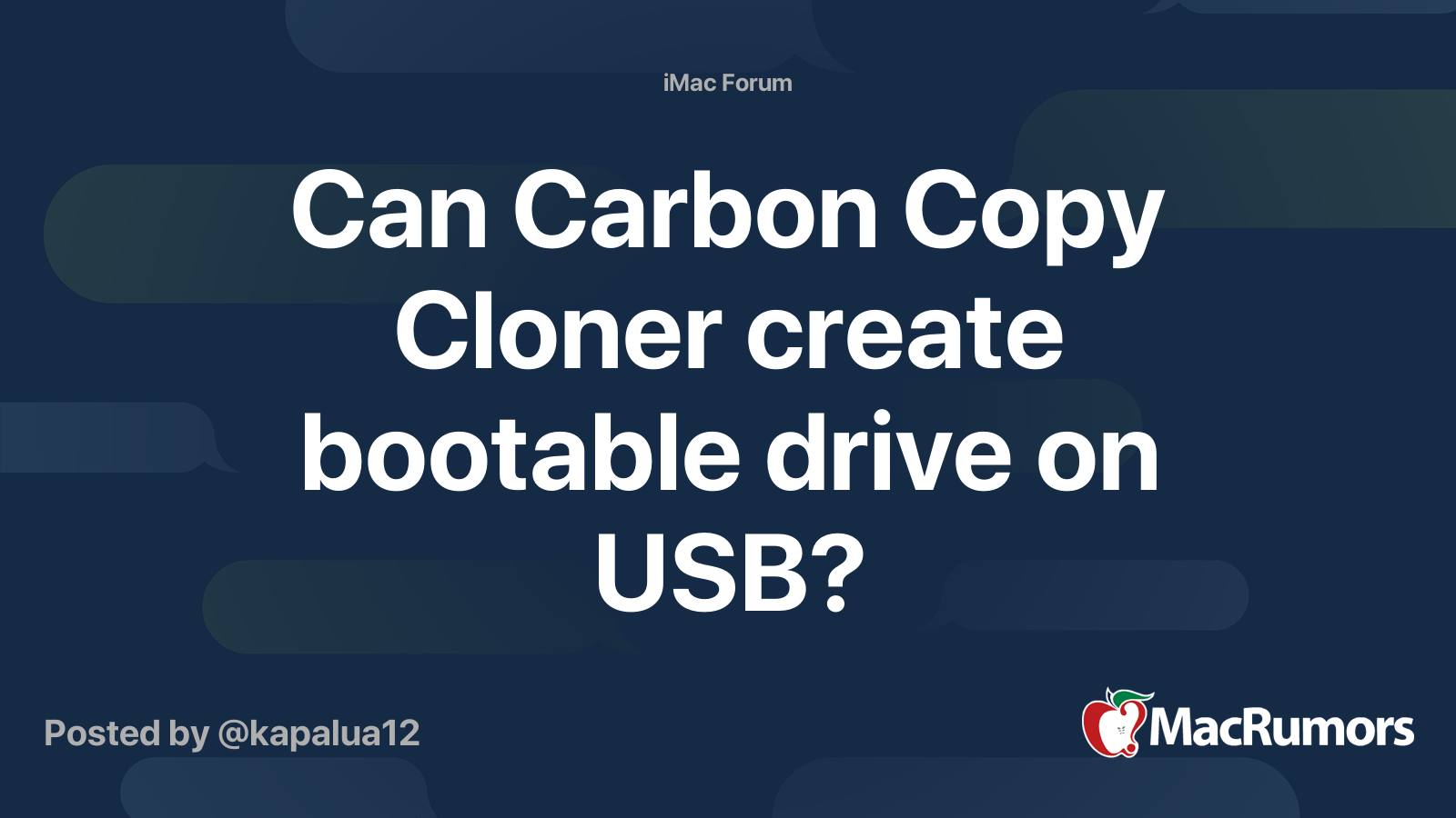 Can Carbon Copy Cloner create bootable drive on USB? MacRumors Forums