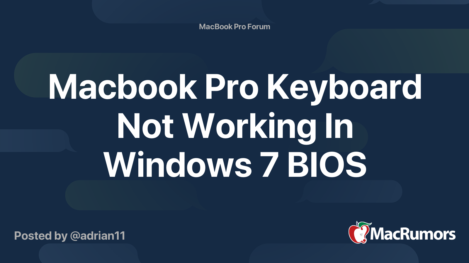 Macbook Pro Keyboard Not Working In Windows 7 BIOS MacRumors Forums