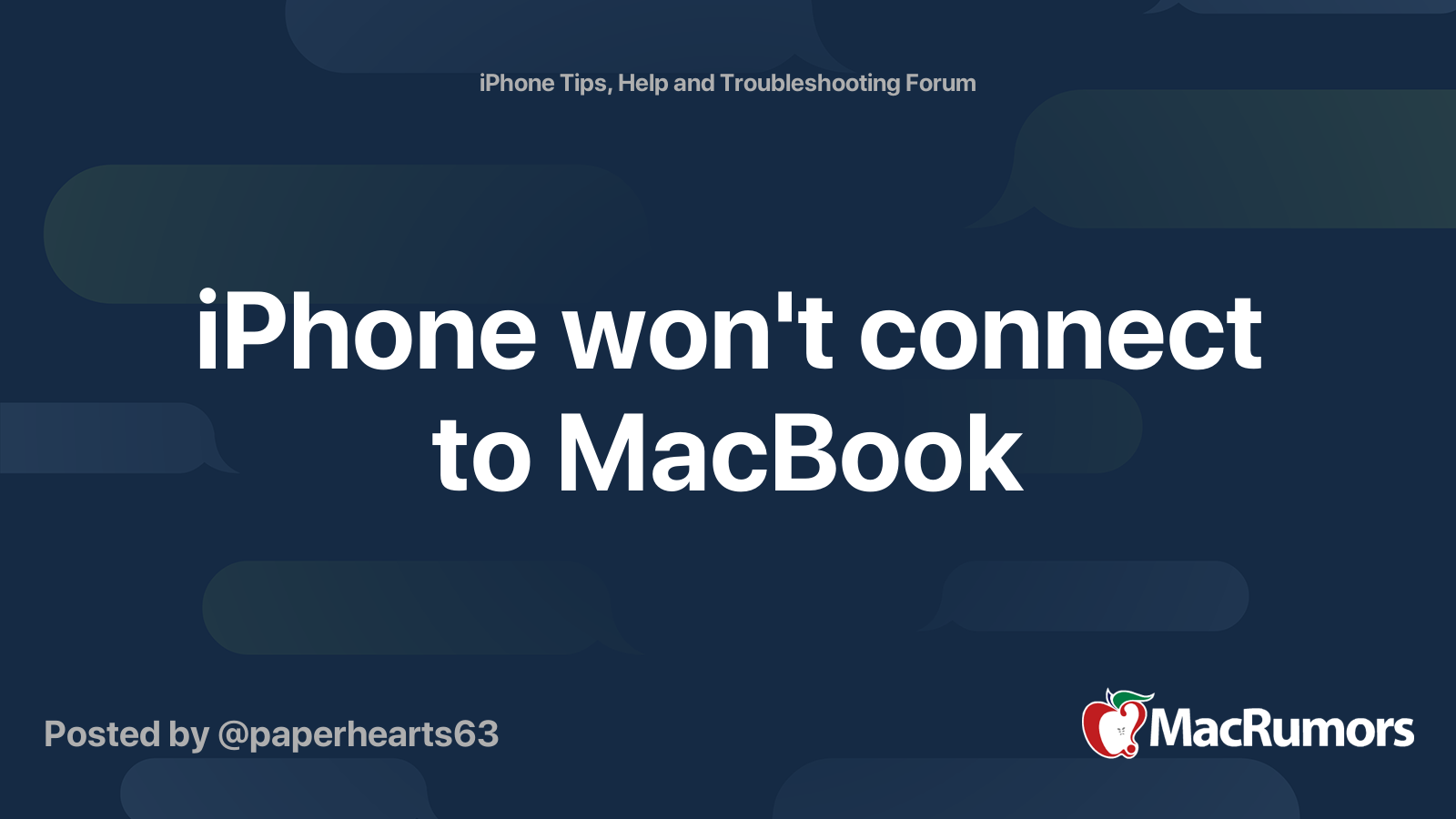 iPhone won't connect to MacBook | MacRumors Forums