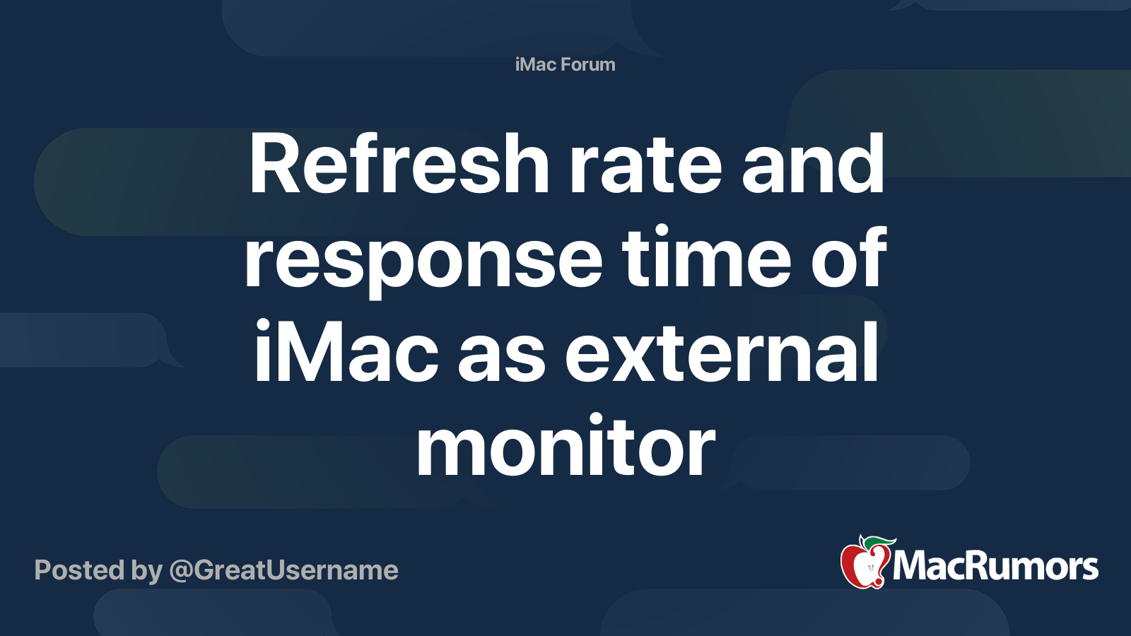 Refresh rate and response time of iMac as external monitor MacRumors