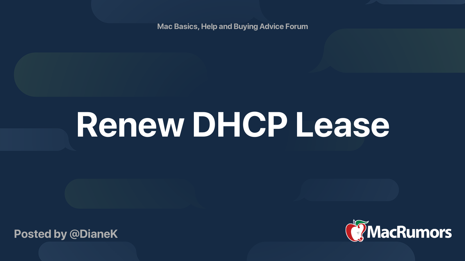 Renew DHCP Lease MacRumors Forums