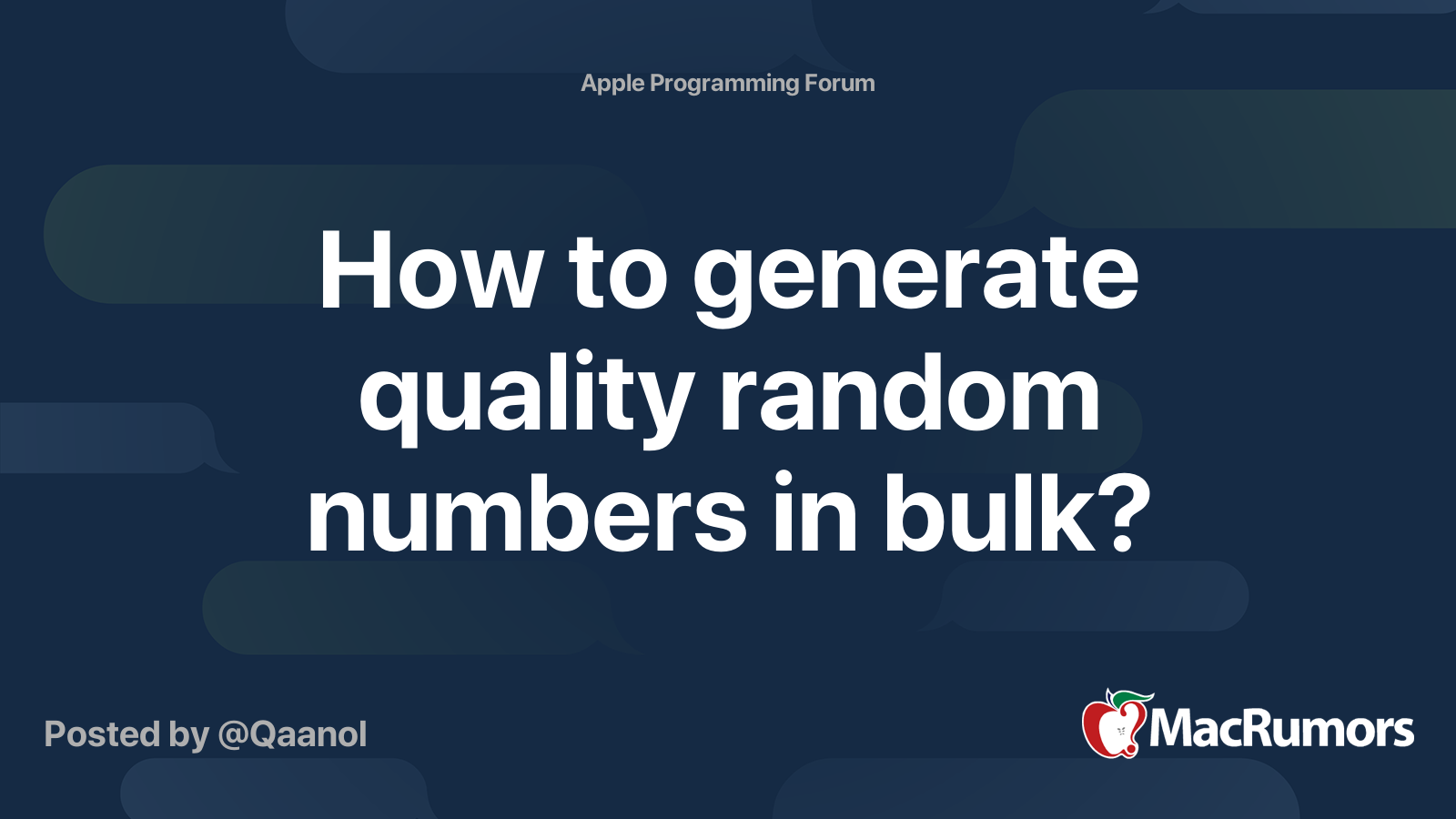 How to generate quality random numbers in bulk? | MacRumors Forums
