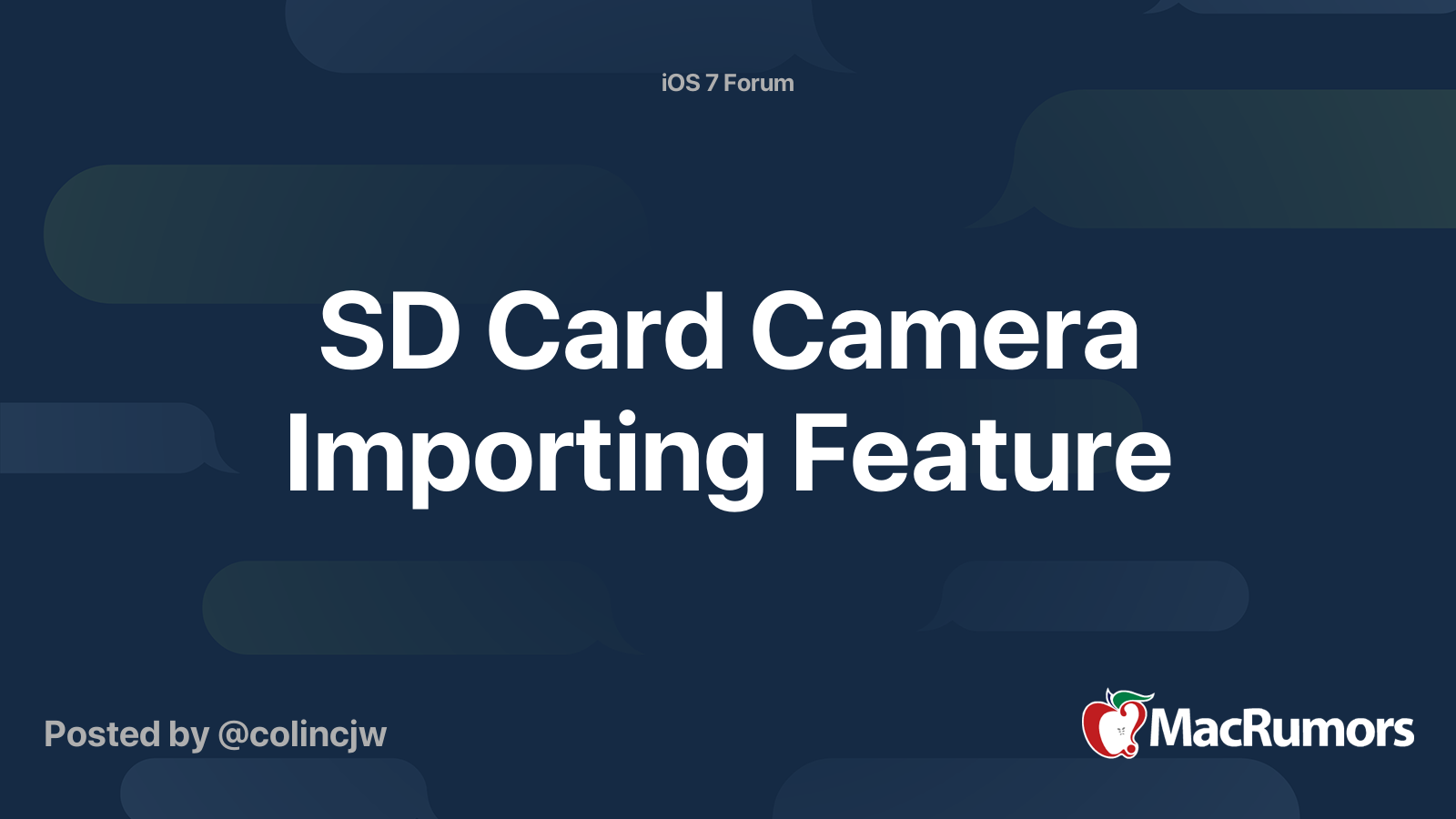 SD Card Camera Importing Feature MacRumors Forums