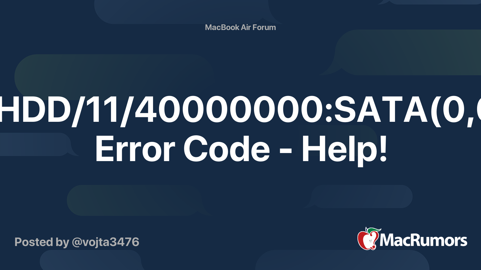 4HDD/11/40000000SATA(0,0) Error Code Help! MacRumors Forums