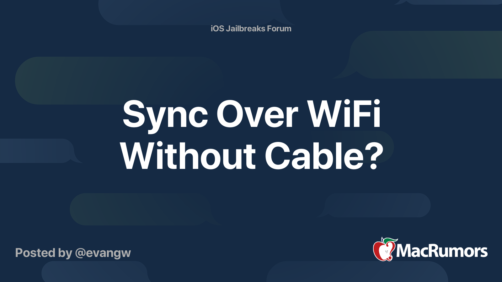 Sync Over WiFi Without Cable? MacRumors Forums