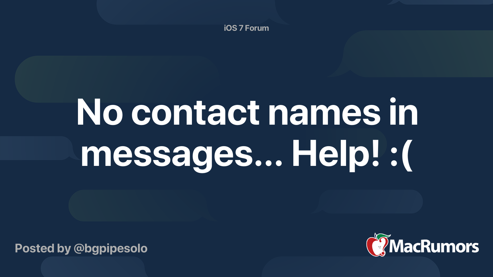 No contact names in messages... Help! :( | MacRumors Forums