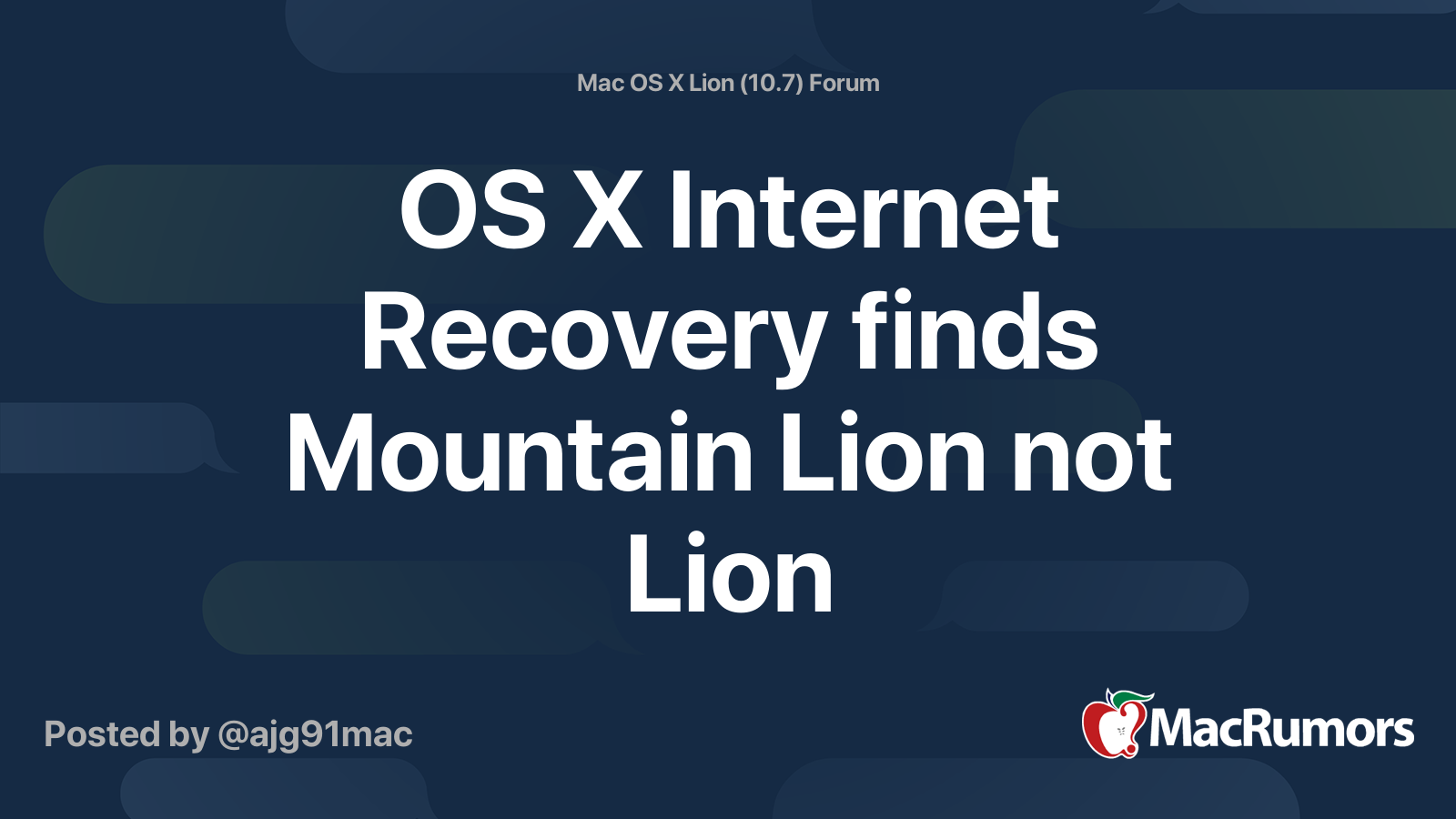 OS X Recovery finds Mountain Lion not Lion MacRumors Forums