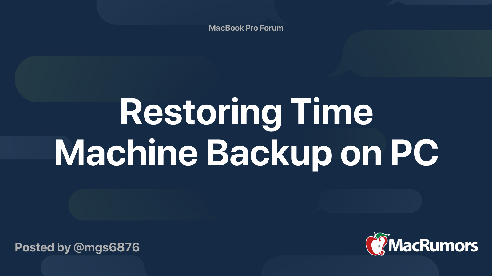 Restoring Time Machine Backup On PC MacRumors Forums