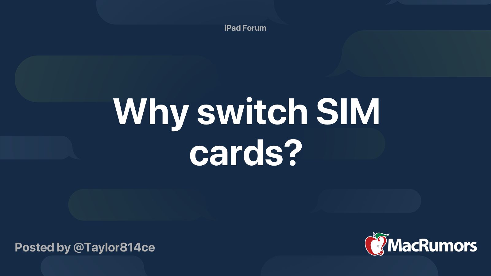 Why switch SIM cards? MacRumors Forums
