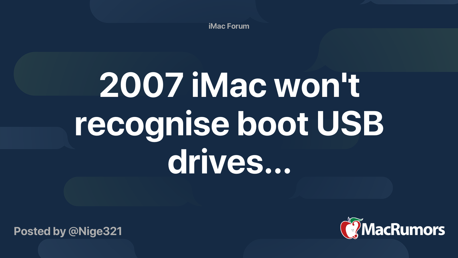 2007 iMac won't recognise boot USB drives... MacRumors Forums