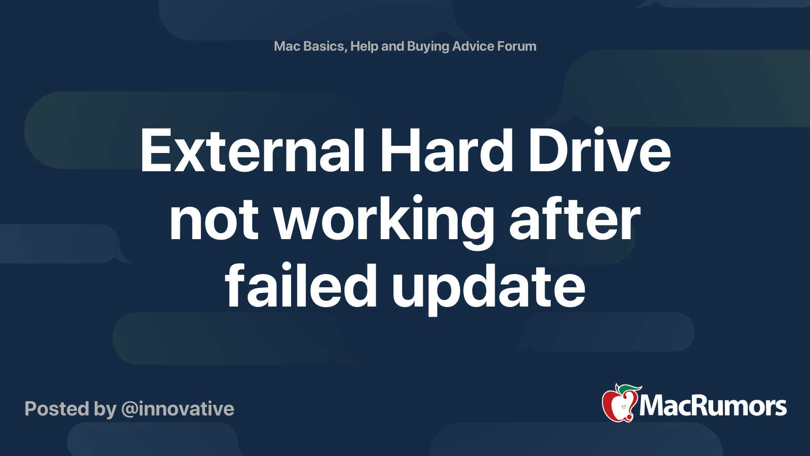 External Hard Drive not working after failed update | MacRumors Forums
