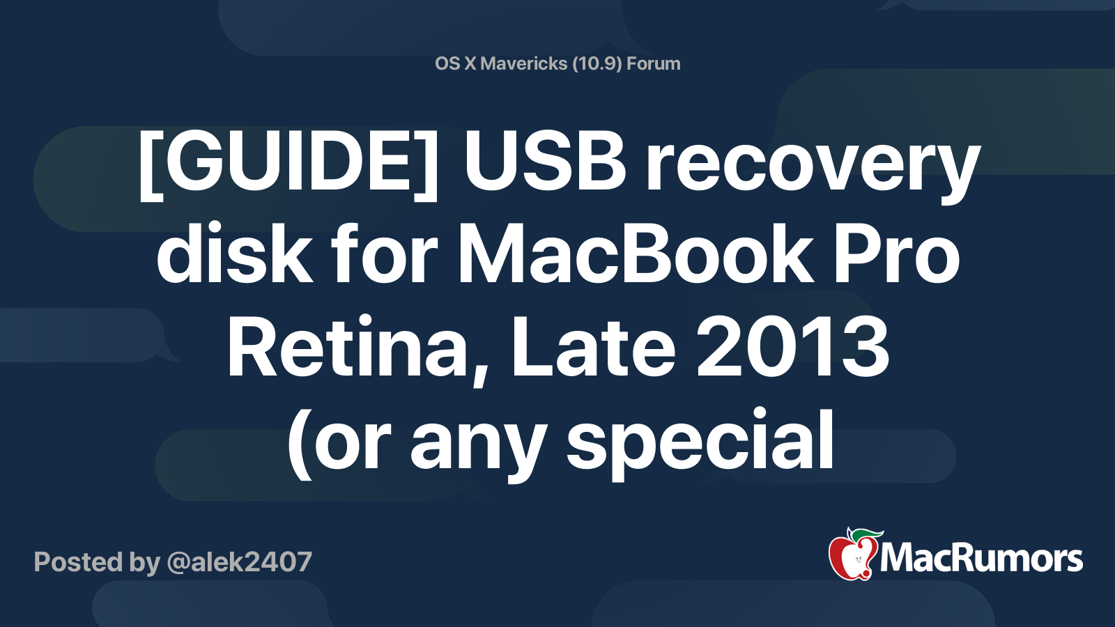 GUIDE] USB recovery disk for MacBook Pro Retina, Late 2013 (or any 
