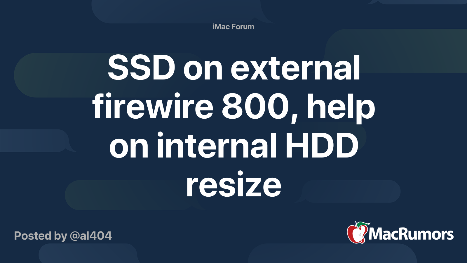 SSD on external firewire 800, help on internal HDD resize | MacRumors ...