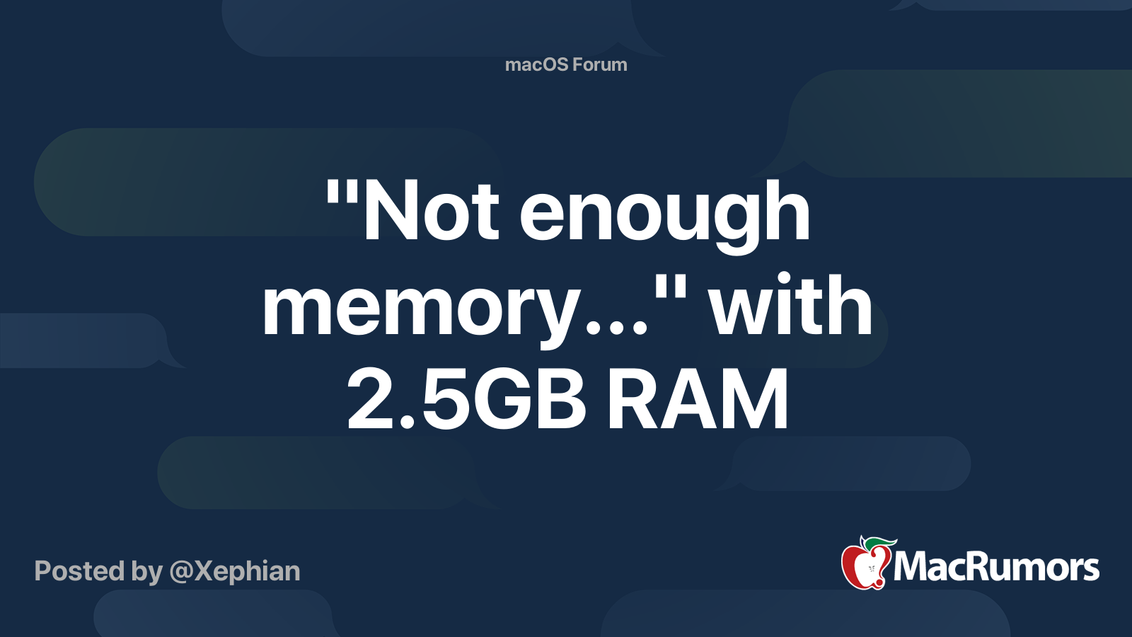 "Not enough memory..." with 2.5GB RAM MacRumors Forums