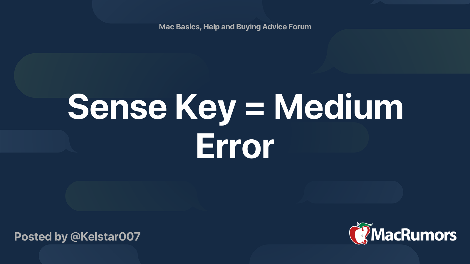 Sense Key = Medium Error MacRumors Forums