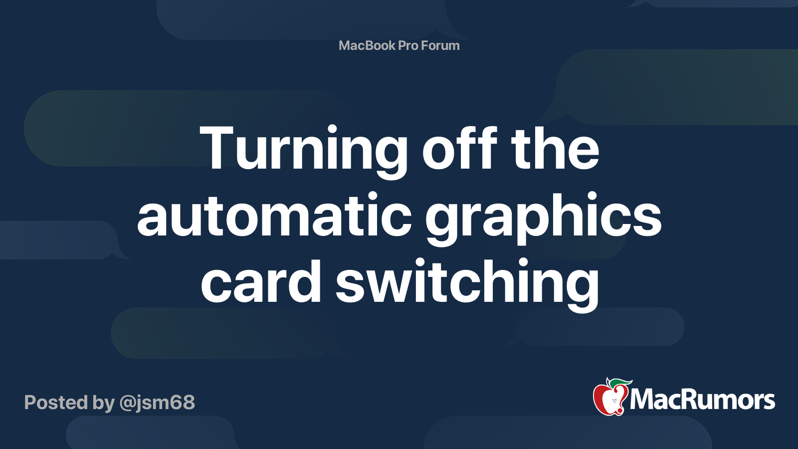 Turning off the automatic graphics card switching MacRumors Forums