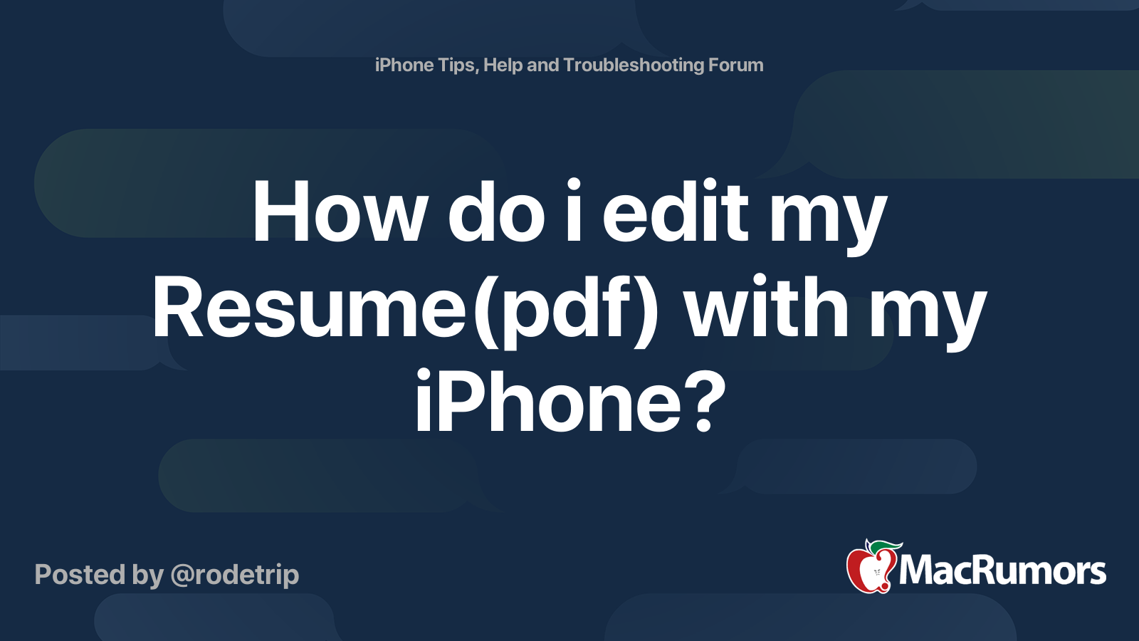 How do i edit my Resume(pdf) with my iPhone? MacRumors Forums