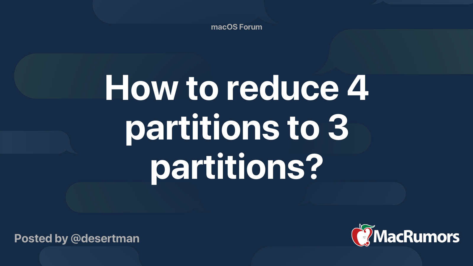 How to reduce 4 partitions to 3 partitions? MacRumors Forums
