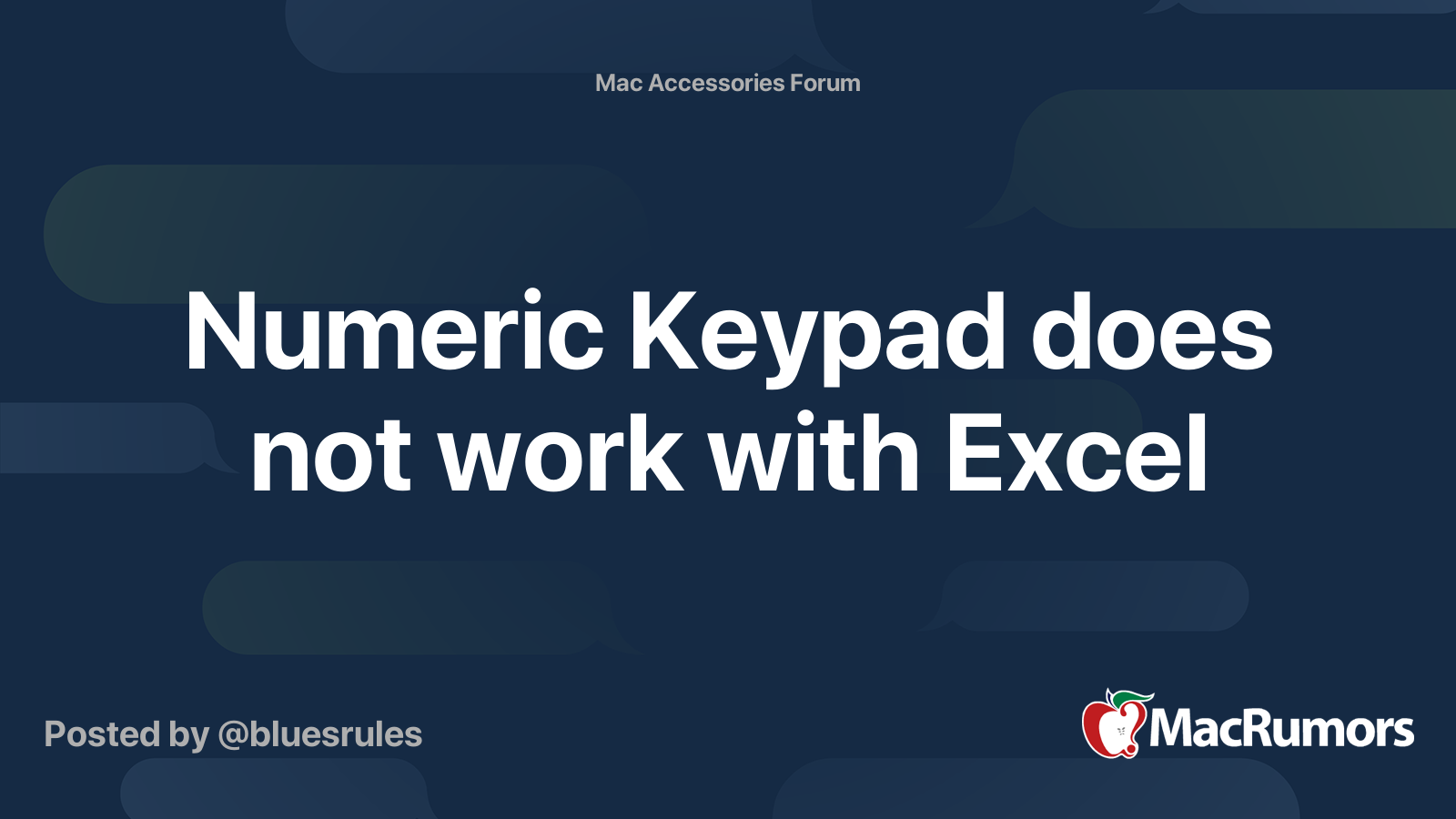 Numeric Keypad does not work with Excel MacRumors Forums