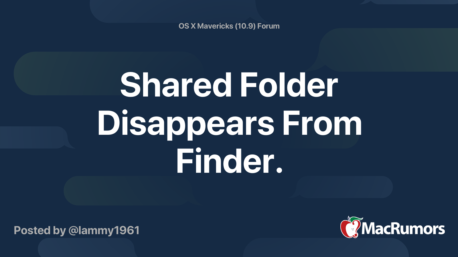 Shared Folder Disappears From Finder. | MacRumors Forums