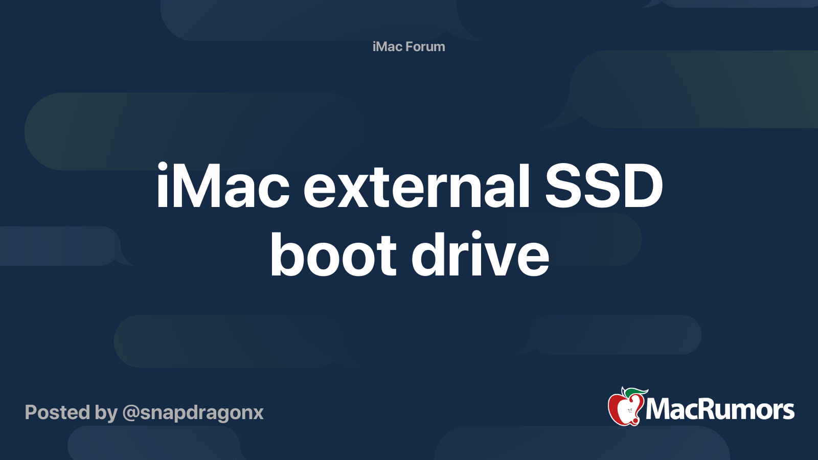 iMac external SSD boot drive MacRumors Forums