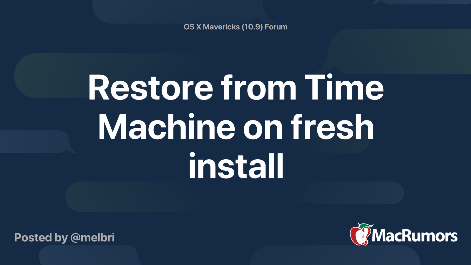 Restore from Time Machine on fresh install | MacRumors Forums