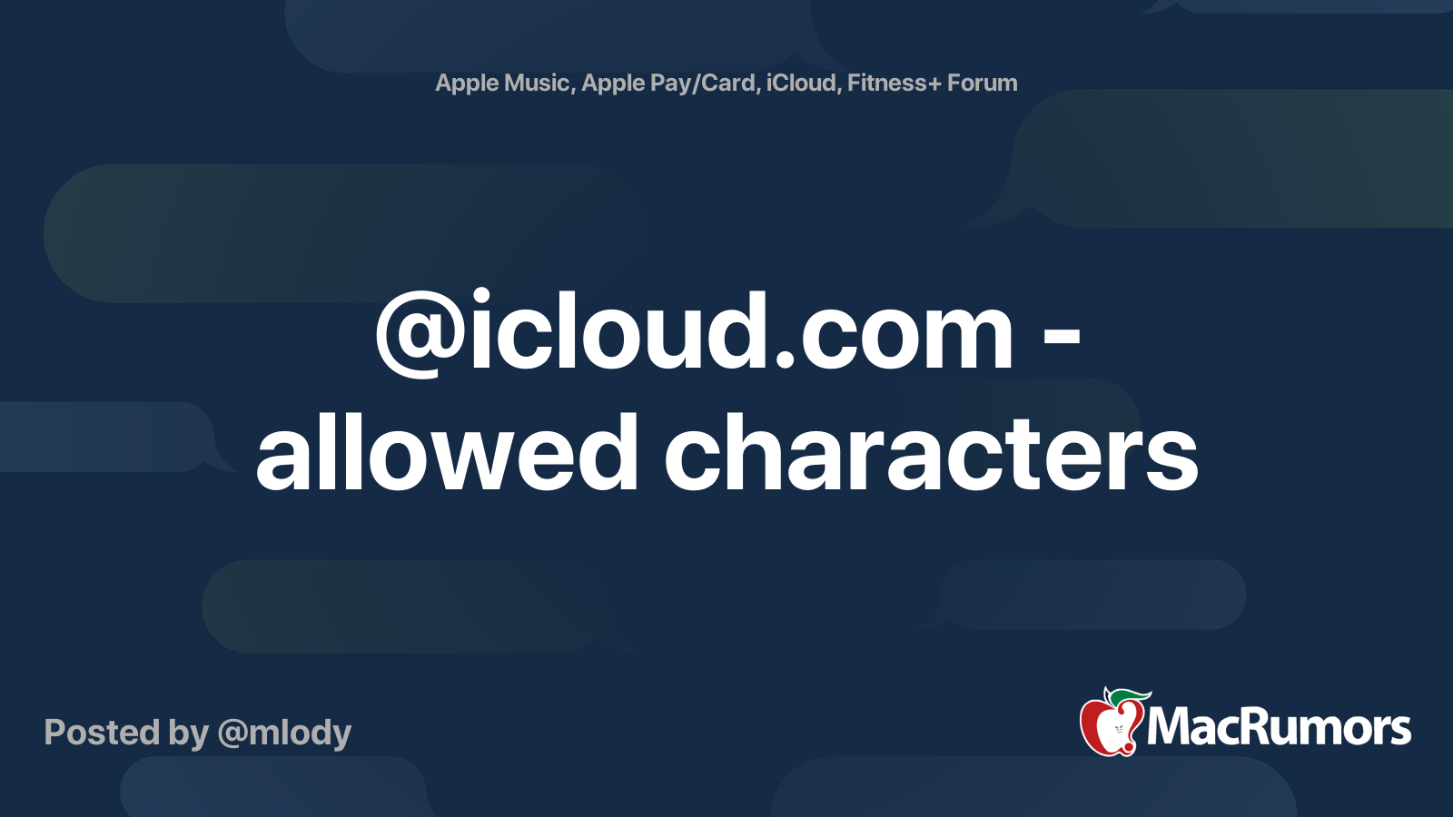  icloud Allowed Characters MacRumors Forums