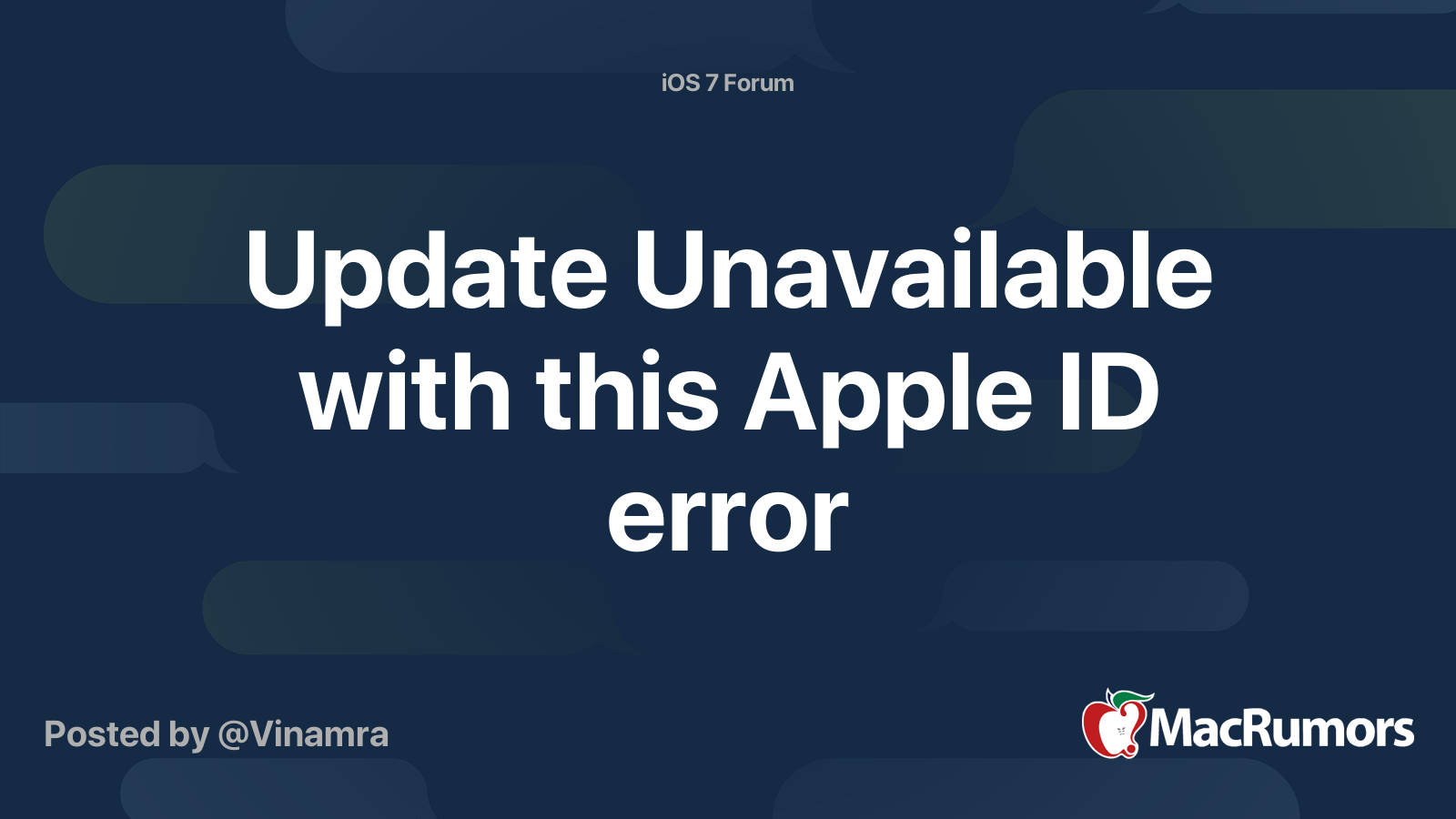 Update Unavailable with this Apple ID error | MacRumors Forums