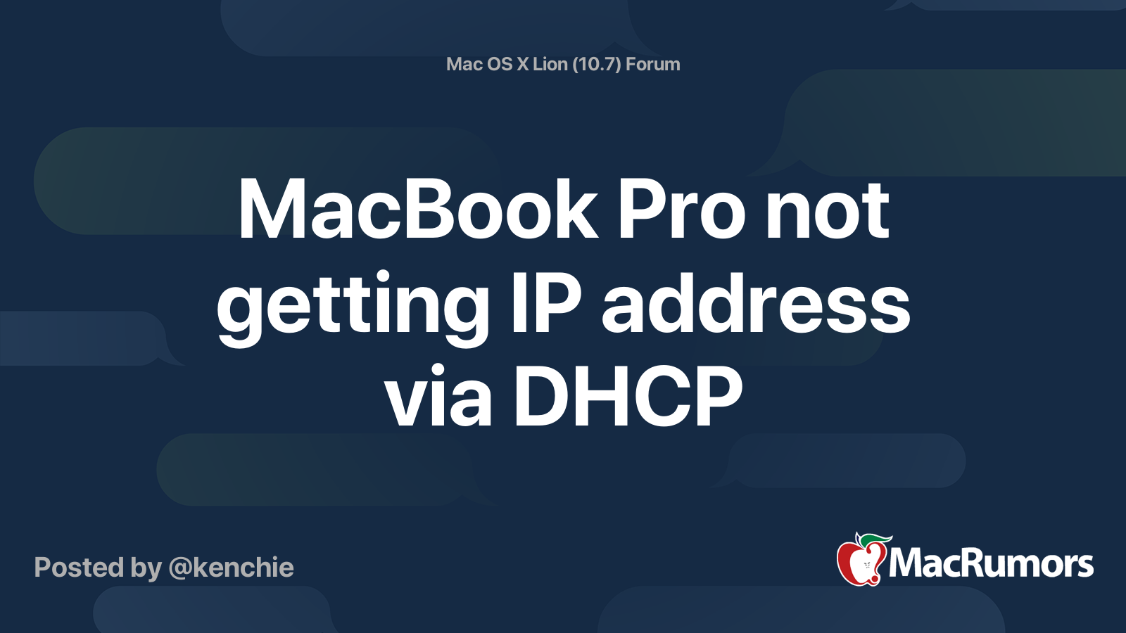 MacBook Pro not getting IP address via DHCP MacRumors Forums