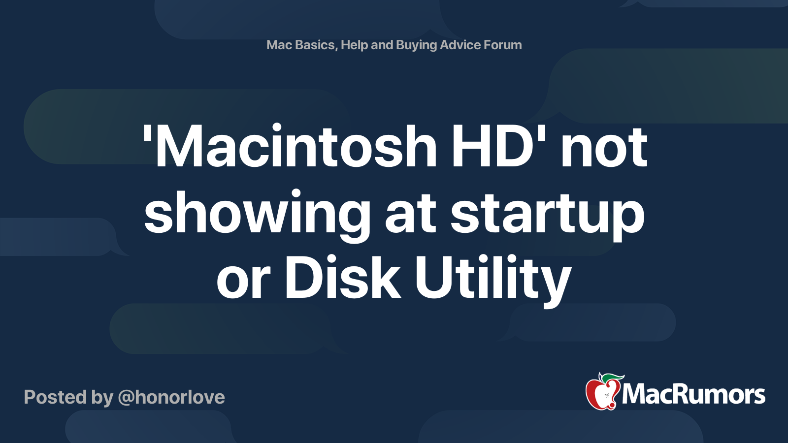  Macintosh HD Not Showing At Startup Or Disk Utility MacRumors Forums