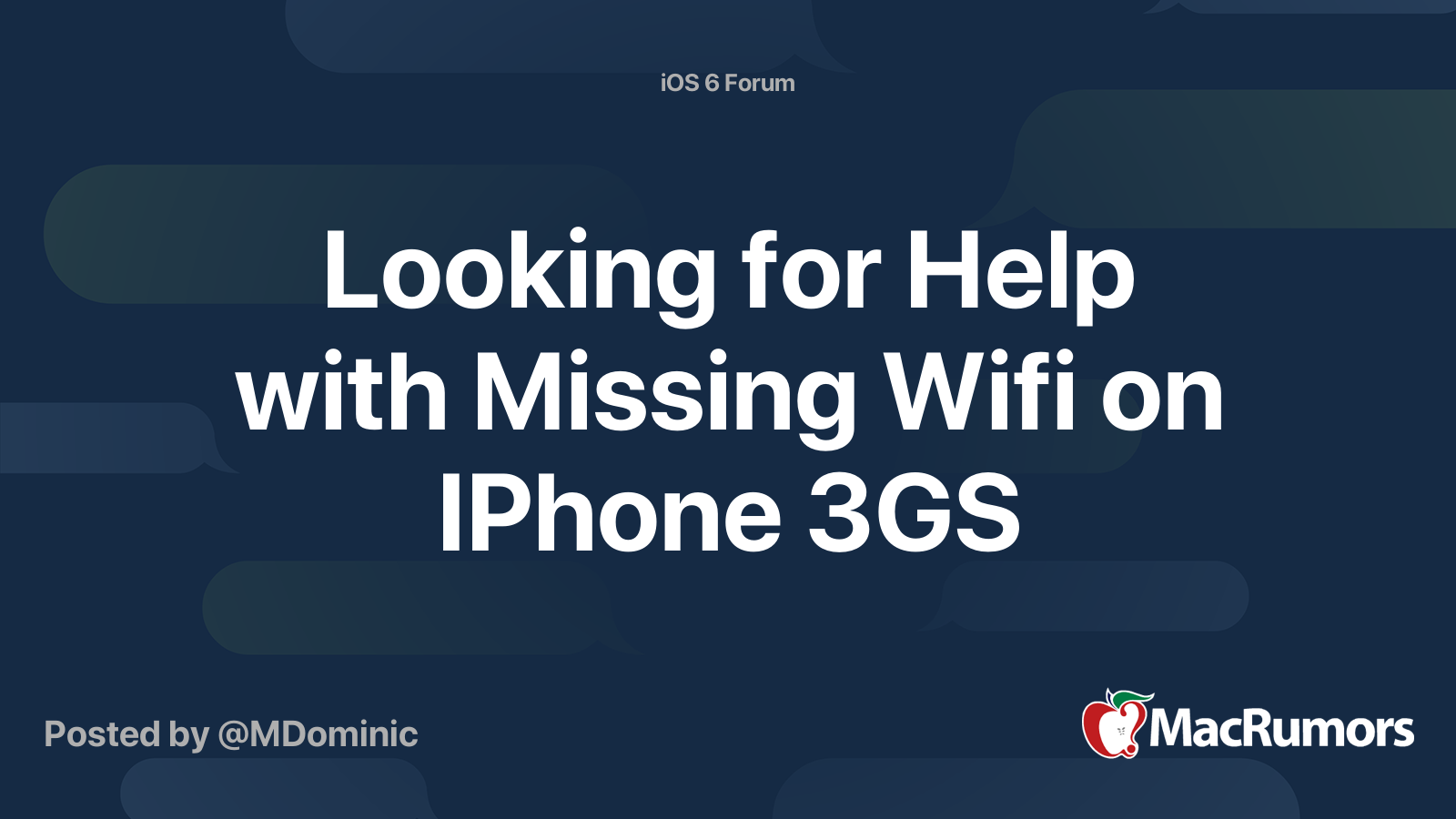 Looking for Help with Missing Wifi on IPhone 3GS | MacRumors Forums