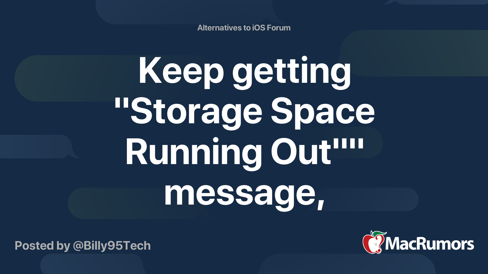 Keep getting "Storage Space Running Out"" message, MacRumors Forums