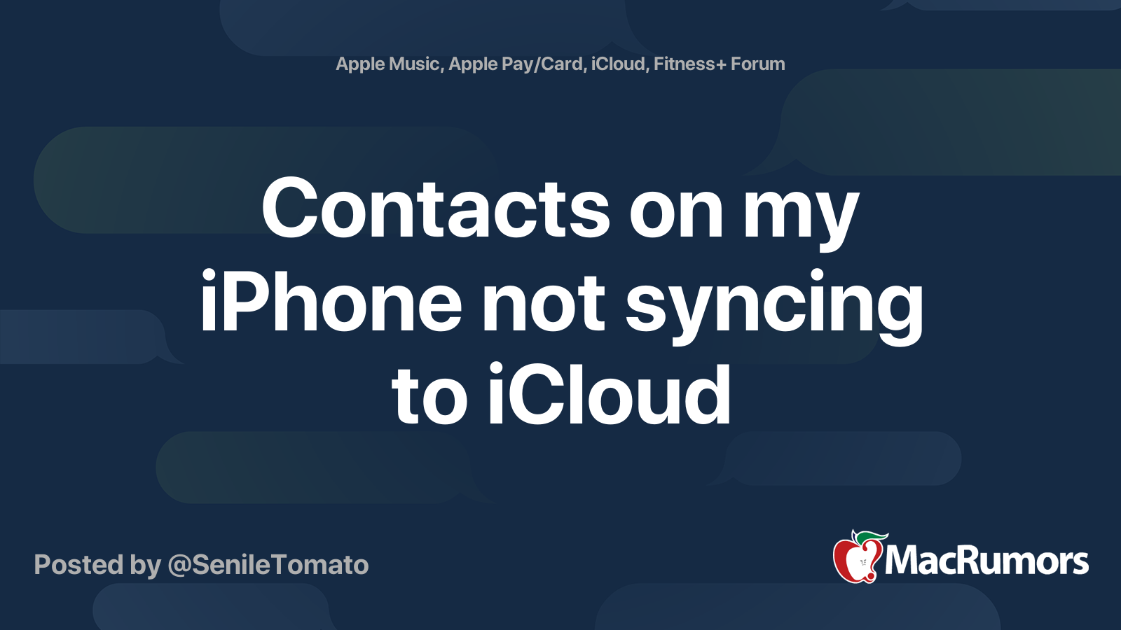 Contacts on my iPhone not syncing to iCloud | MacRumors Forums