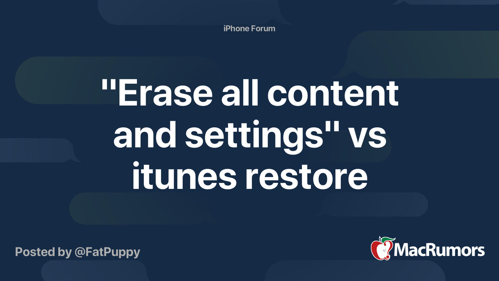"Erase all content and settings" vs itunes restore MacRumors Forums
