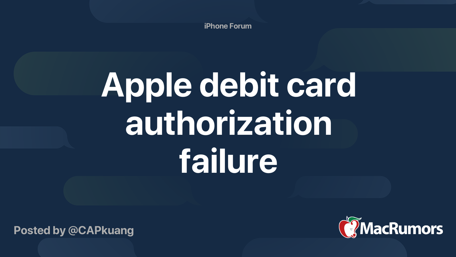 apple debit card authorization failure | macrumors forums