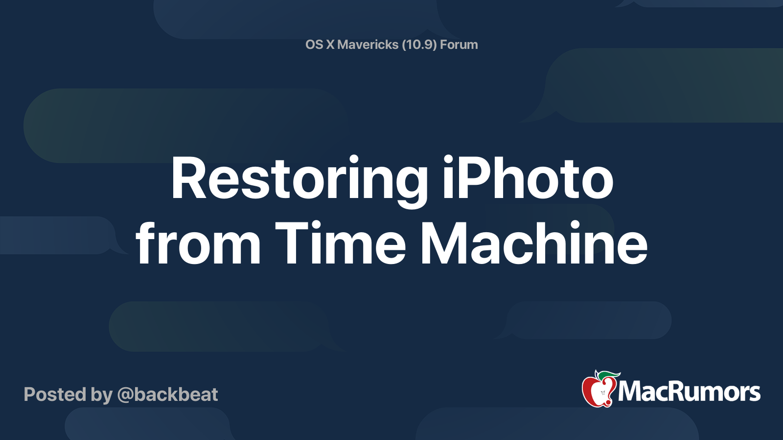 Restoring iPhoto from Time Machine | MacRumors Forums