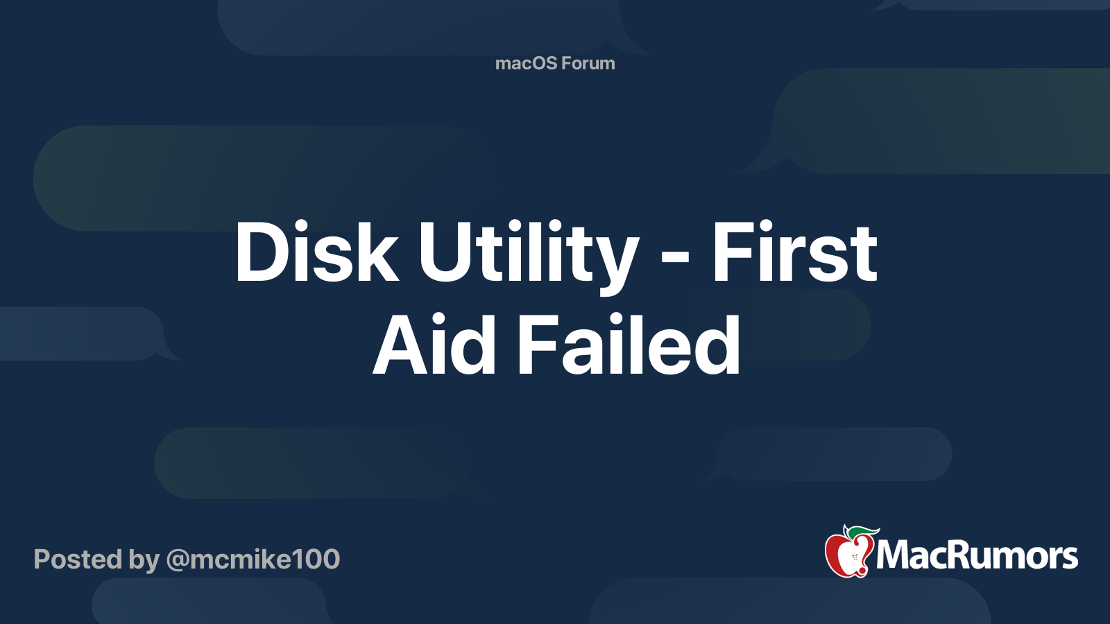 Disk Utility First Aid Failed MacRumors Forums
