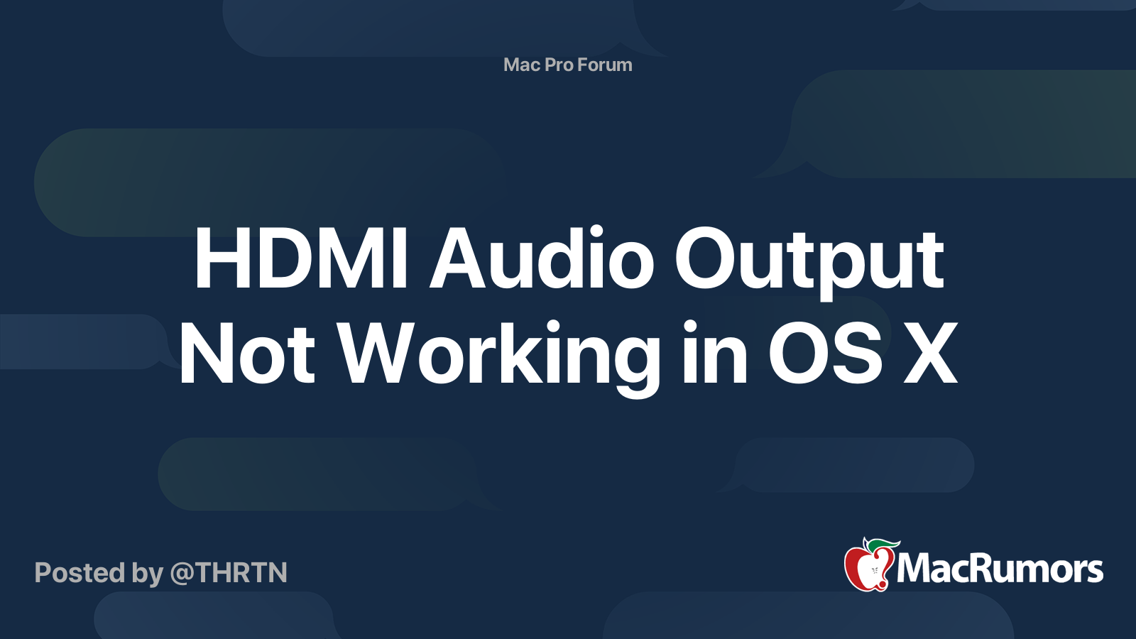 HDMI Audio Output Not Working in OS X MacRumors Forums