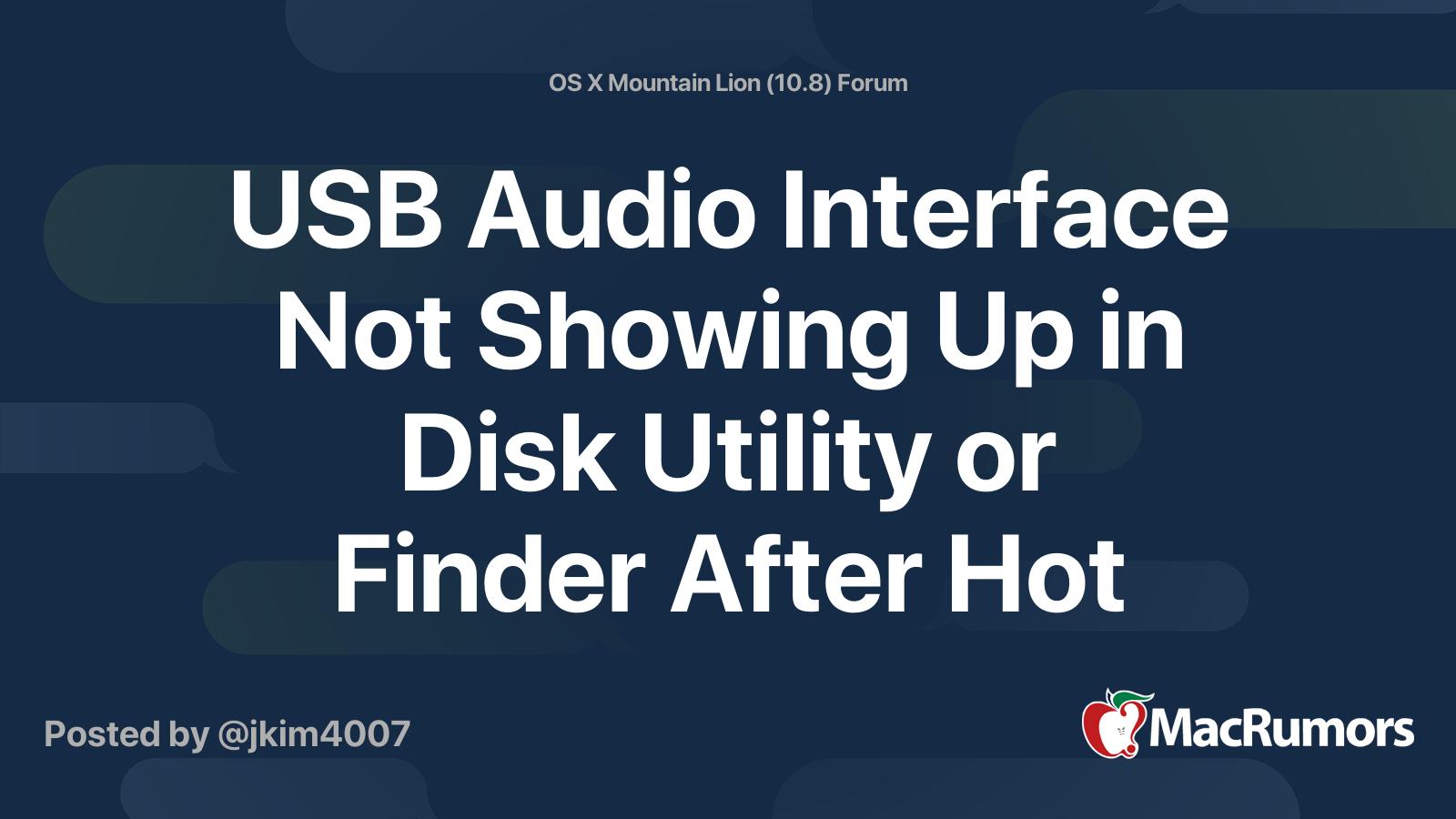 USB Audio Interface Not Showing Up in Disk Utility or Finder After Hot