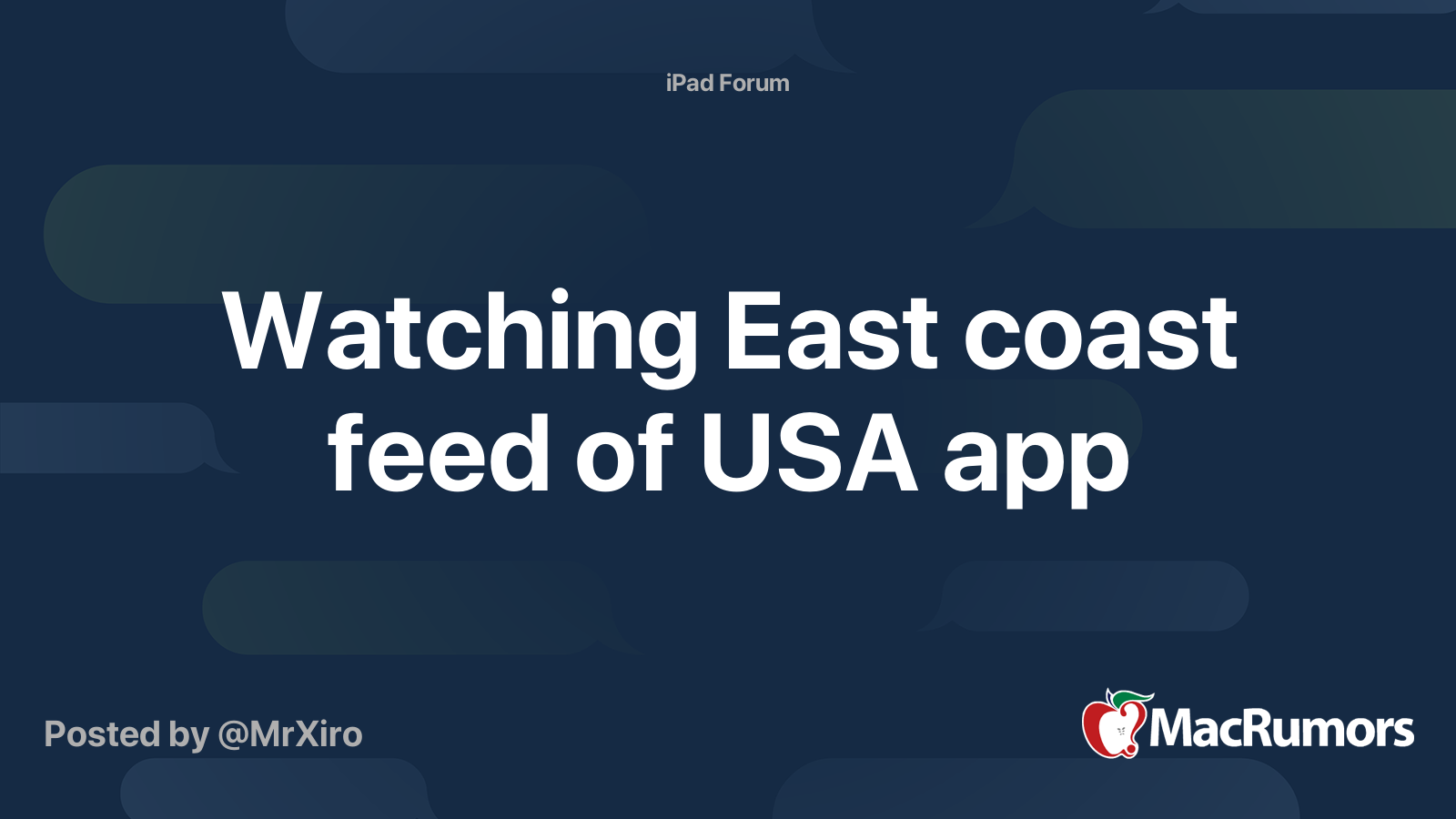 Watching East coast feed of USA app MacRumors Forums