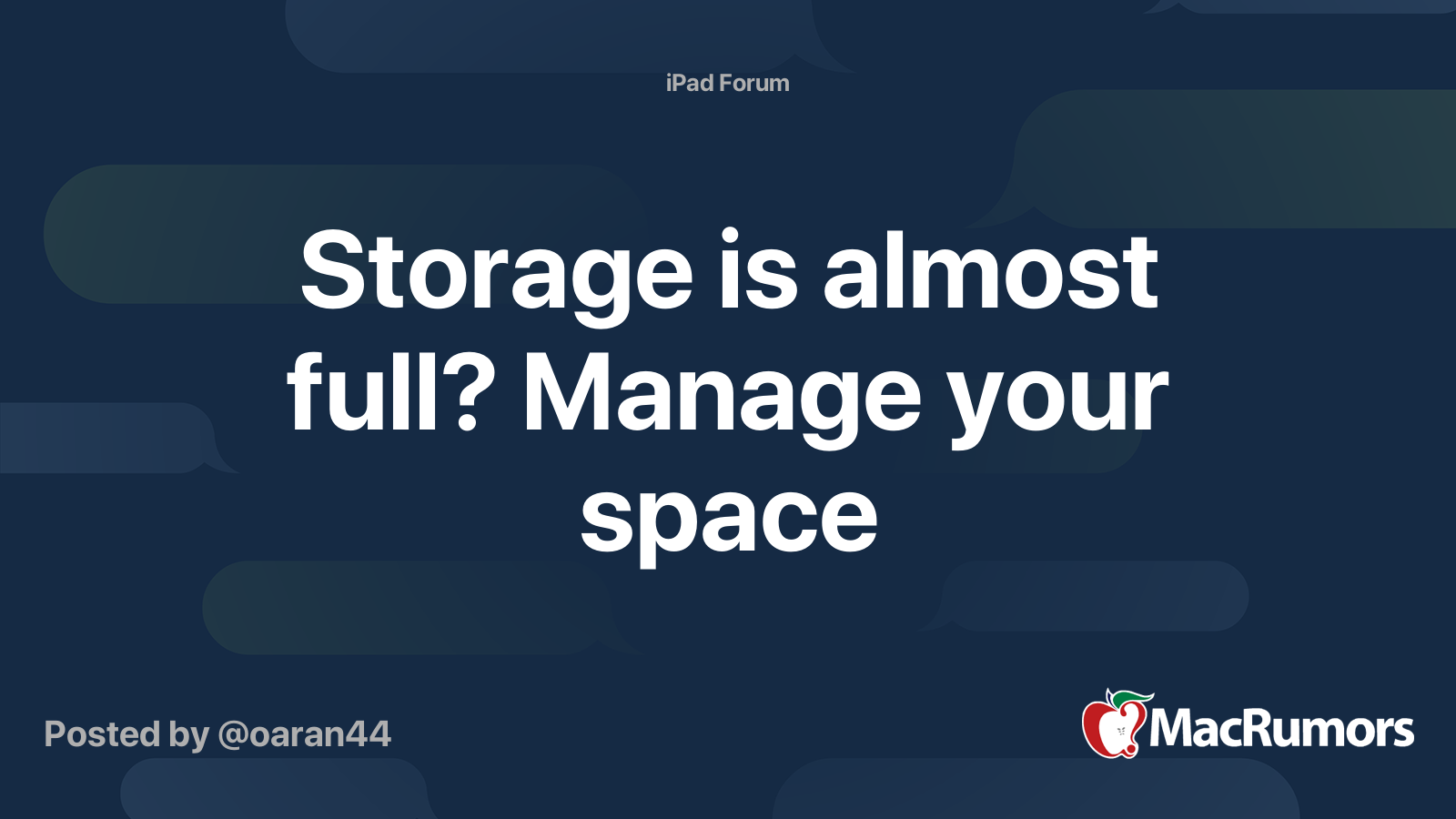 Storage is almost full? Manage your space | MacRumors Forums