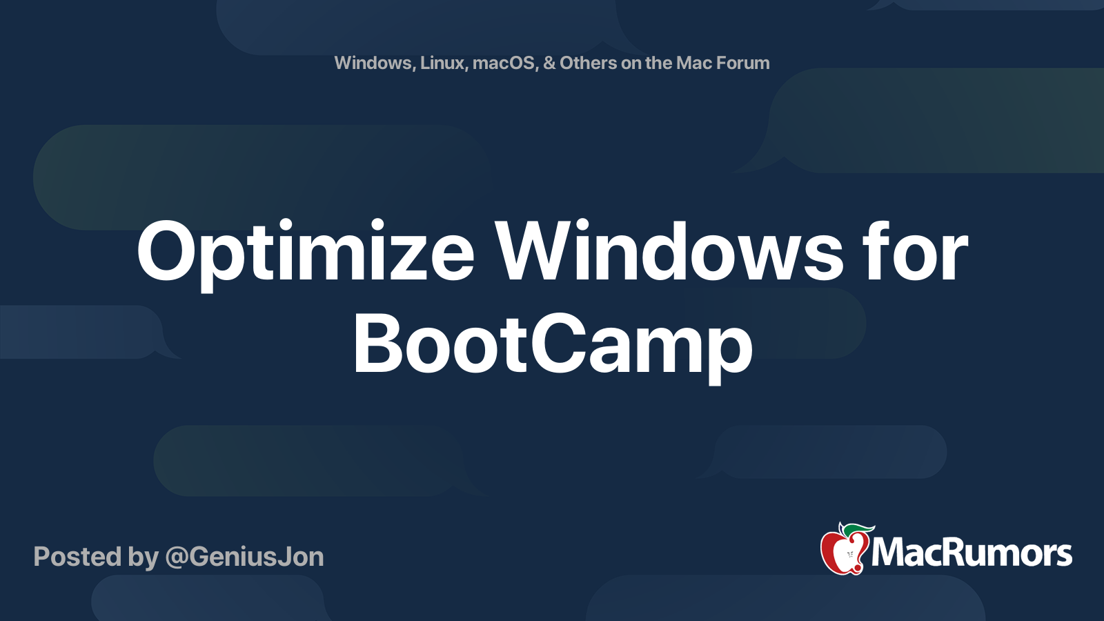 Optimize Windows for BootCamp MacRumors Forums