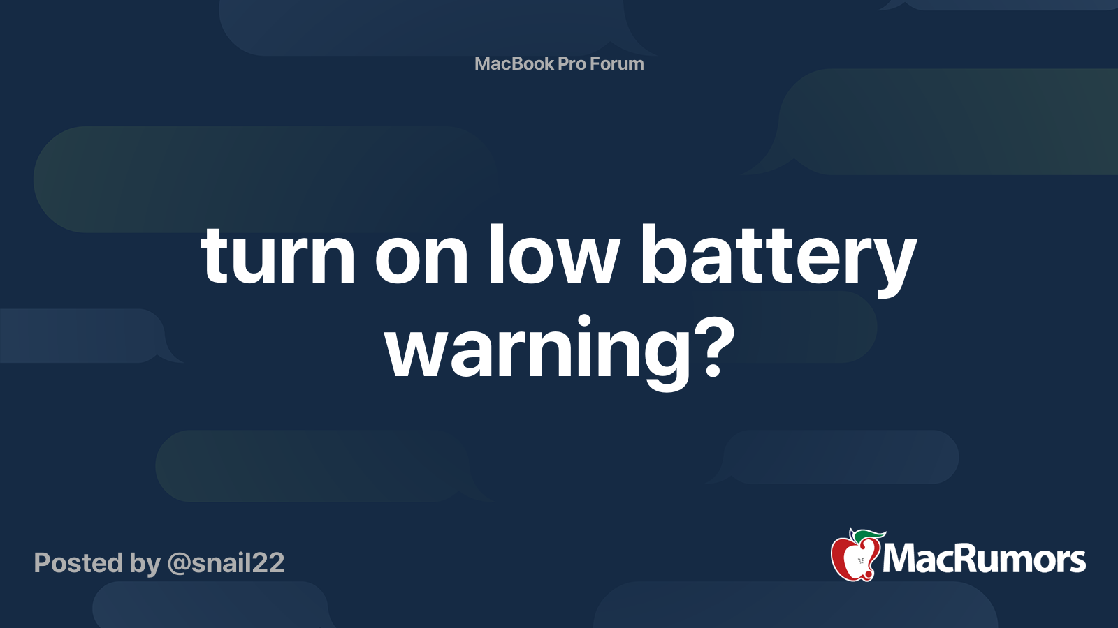 turn on low battery warning? MacRumors Forums