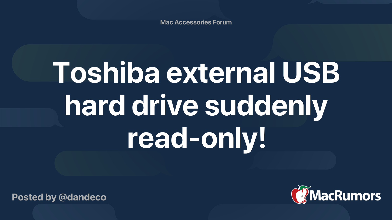 Toshiba external USB hard drive suddenly readonly! MacRumors Forums