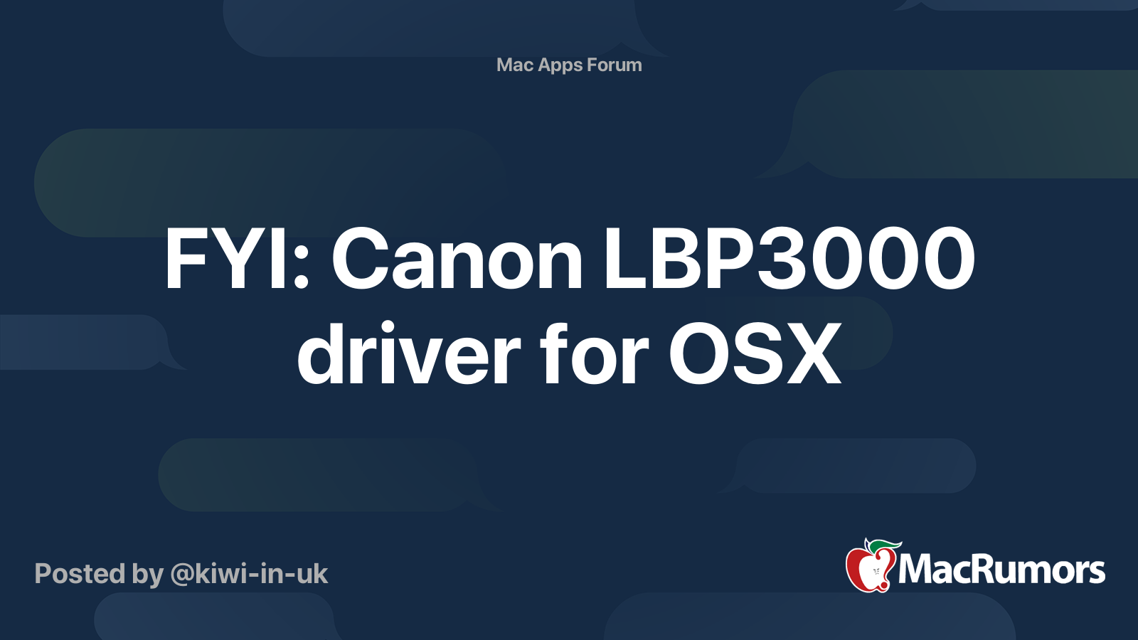 Fyi Canon Lbp3000 Driver For Osx Macrumors Forums