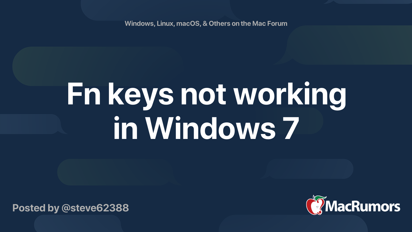 Fn keys not working in Windows 7 MacRumors Forums