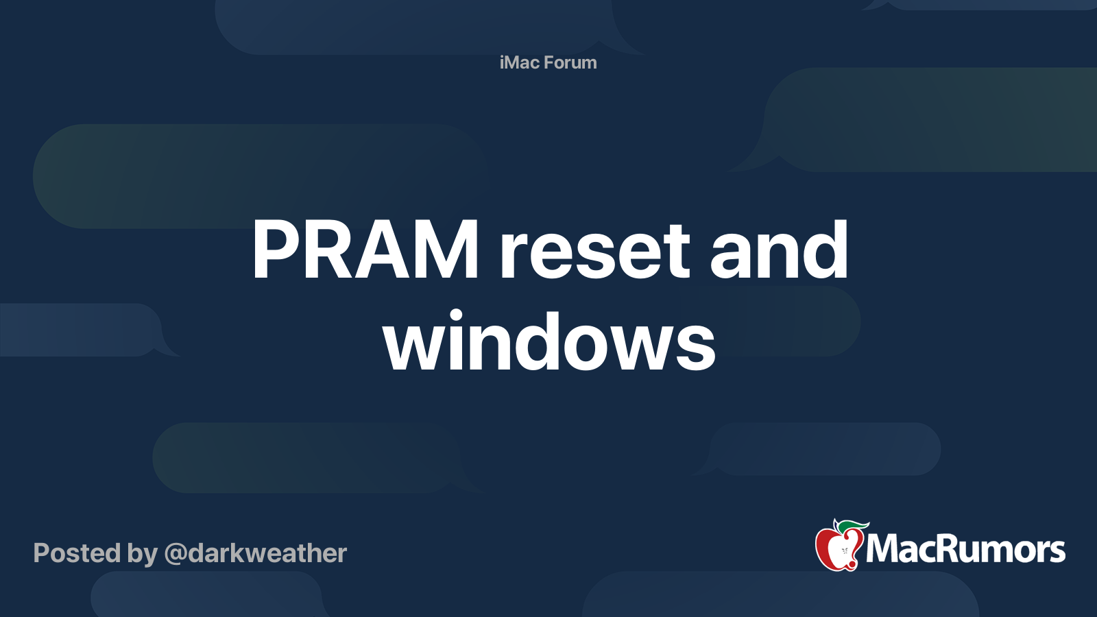 PRAM reset and windows MacRumors Forums