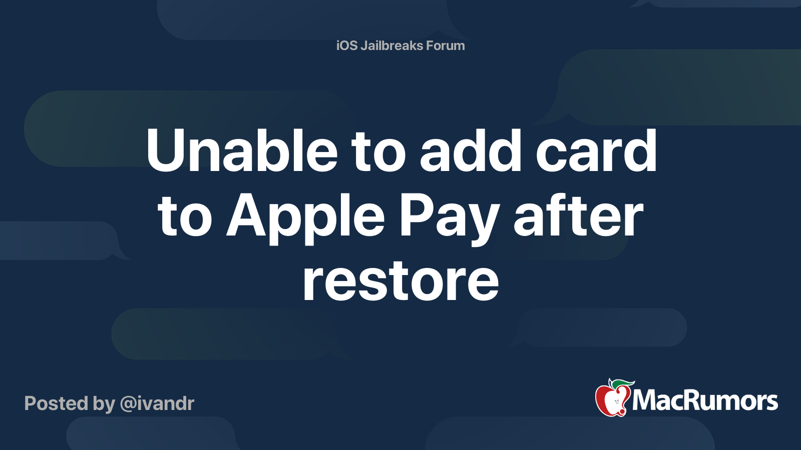 Unable to add card to Apple Pay after restore MacRumors Forums
